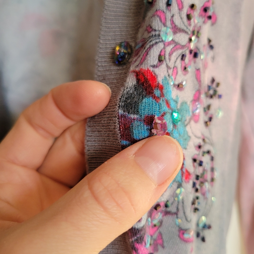 Vertigo Paris Silk Floral Cardigan with Butterfly Accents, Size: Medium - Picture 5 of 16